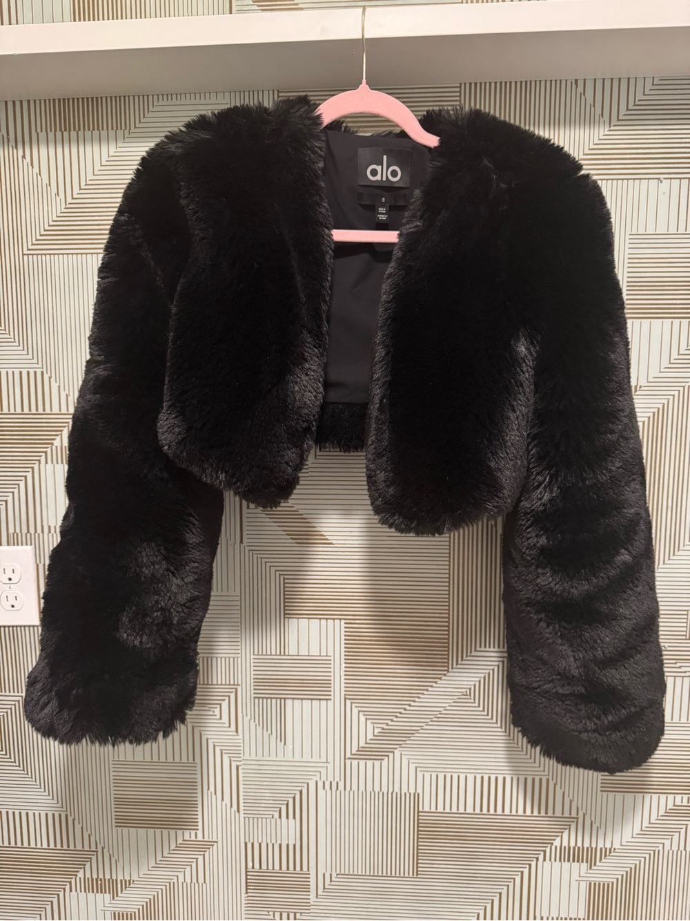 ALO Yoga Black Faux Fur Cropped Jacket